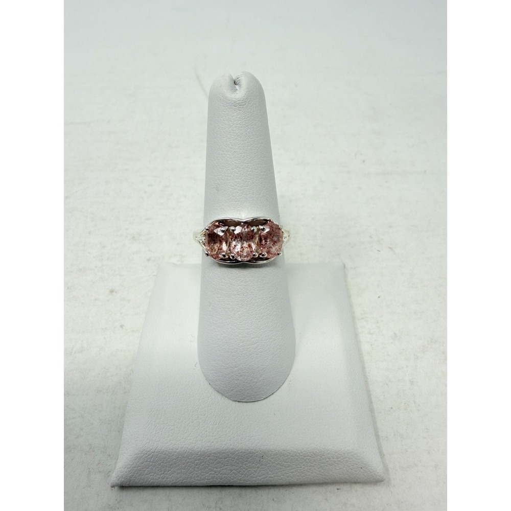 Shop LC Pink Cherry Quartz Sterling Silver 3 Stone Trilogy Size 7 Ring 5633